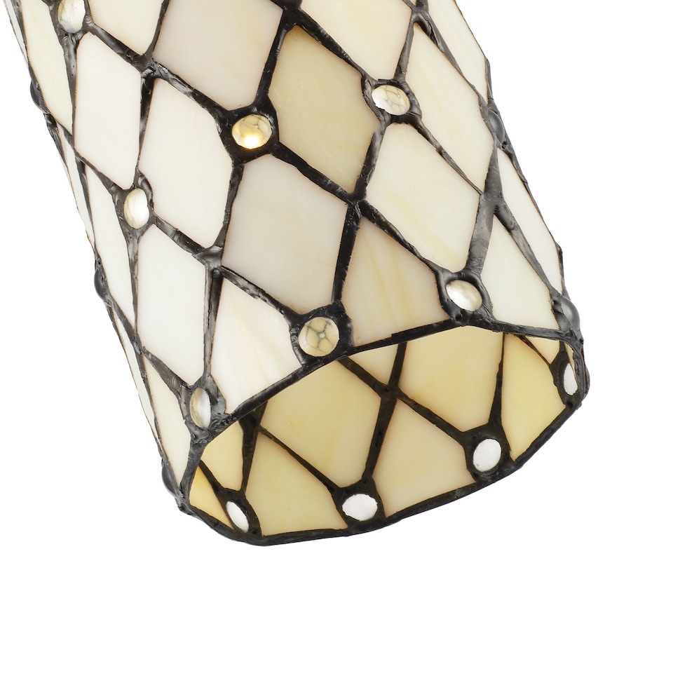 image 1 of Traditional Cream Amber Tiffany Glass Pendant Lamp Shade with Small Clear Beads | Orange