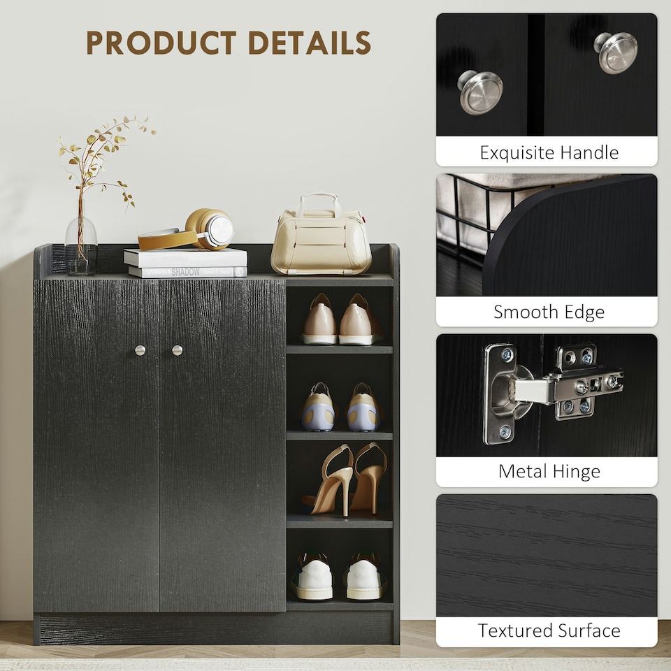 image 1 of HOMCOM Shoe Storage Cabinet Footwear Rack Stand w/Adjustable Shelves Black | Black | 83L x 30W x 90H cm | 1