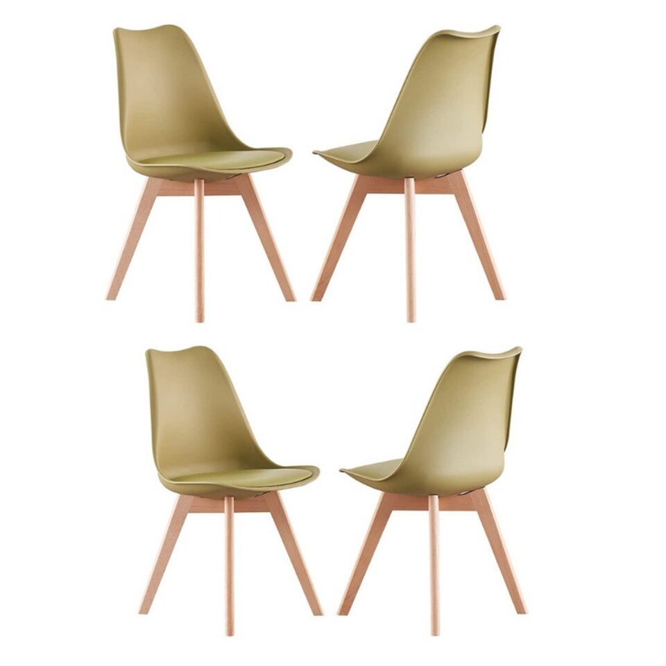 image 1 of 5PCs Dining Set - a White Round Dining Table & Set of 4 White Lorenzo Tulip chairs with Padded Seat | Green