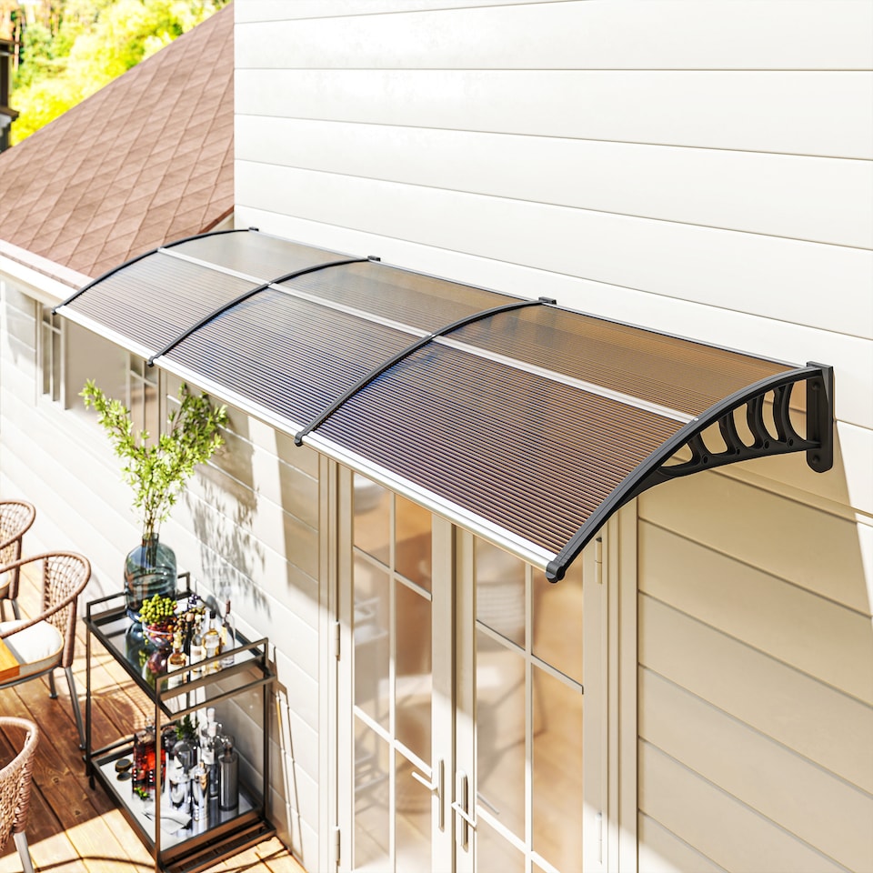 image 1 of Outsunny Door Canopy Outdoor Awning Rain Shelter for Window Porch, Brown | Brown