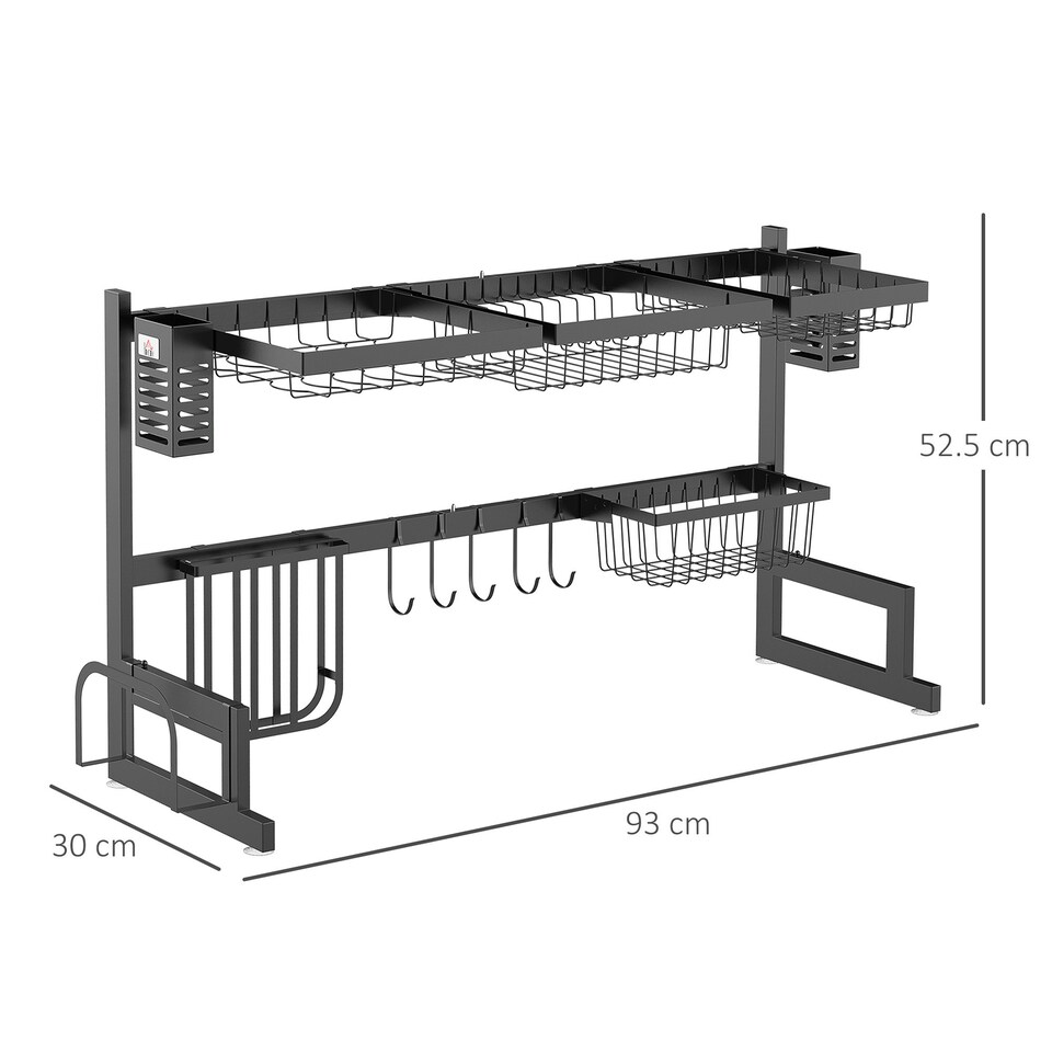 image 1 of HOMCOM Over The Sink Dish Drainer Rack, 2-Tier Dish Rack for Kitchen, Black