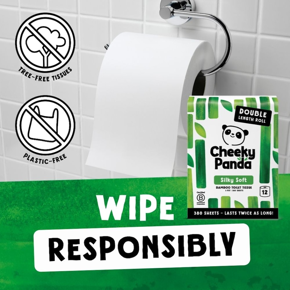 image 1 of Cheeky Panda Double-Length Silky Soft  Bamboo Toilet Paper 12 rolls 380 3 ply sheets | White | Size: 12 Rolls | 12