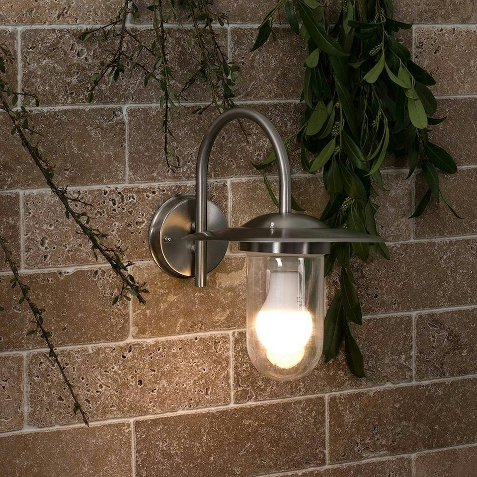 image 1 of ValueLights Lancaster Swan Neck Silver Outdoor Wall Lantern