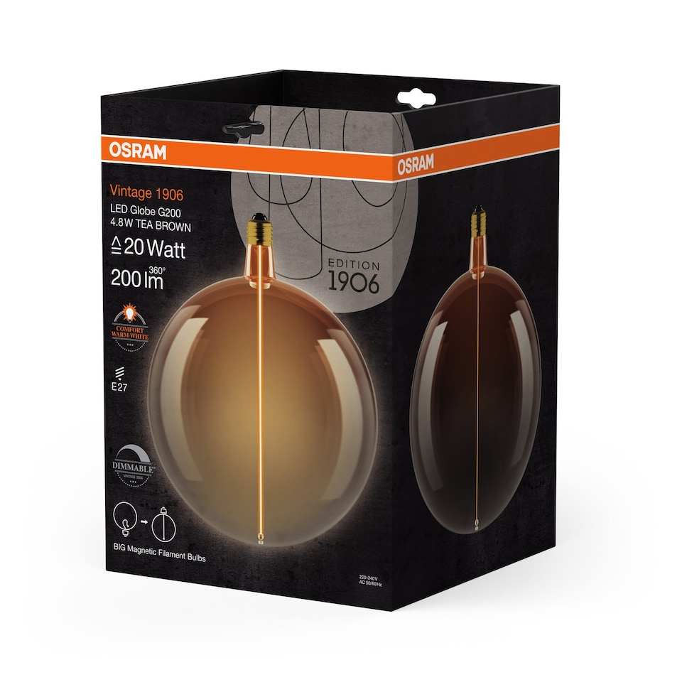 image 1 of Osram Vintage 1906 Big Globe 200 20 Magnetic DIM Lamp Tea Brown E27