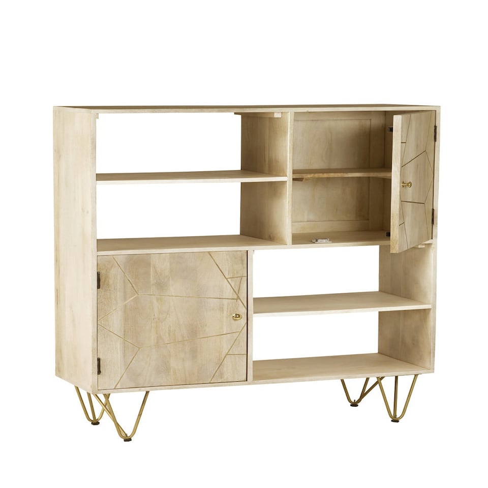 image 1 of Display Unit with Shelves and Cupboards Barbuto Light Mango