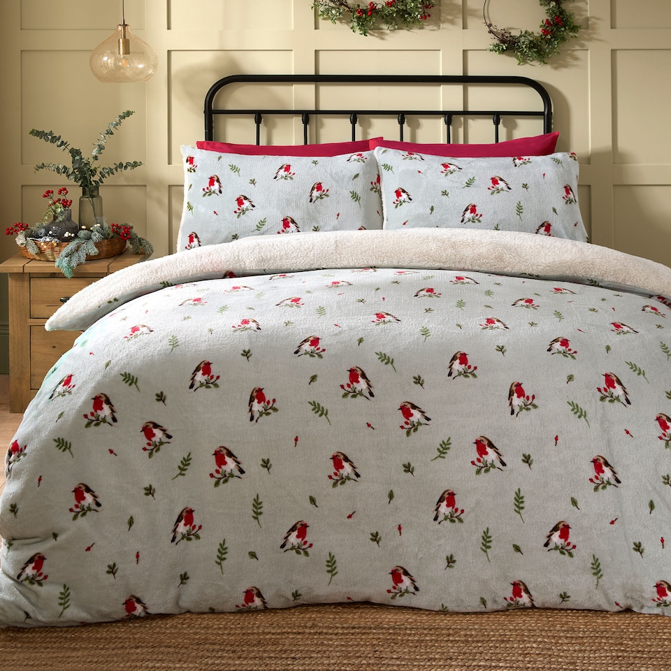 image 1 of Fusion Winter Robin Duvet Cover Set Duck Egg