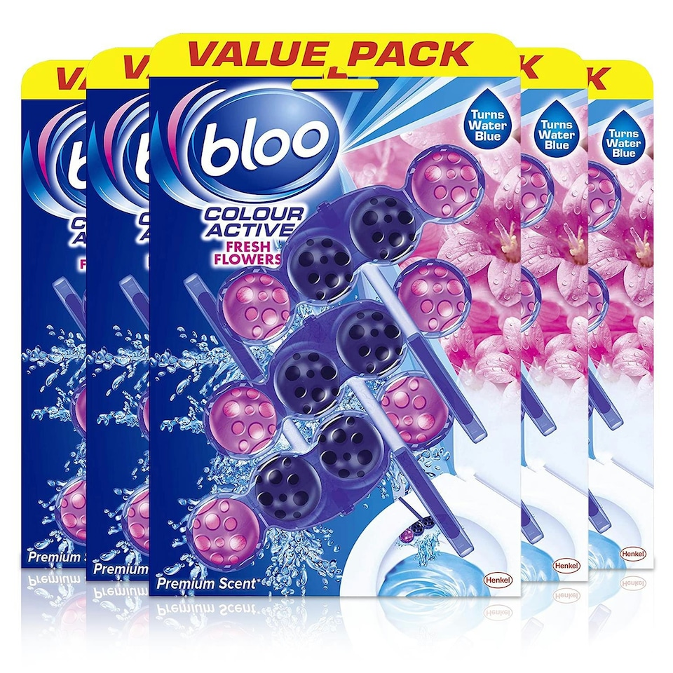 image 1 of Bloo Colour Active Toilet Rim Block Fresh Flowers Anti-Limescale 3 x 50g 5 Packs
