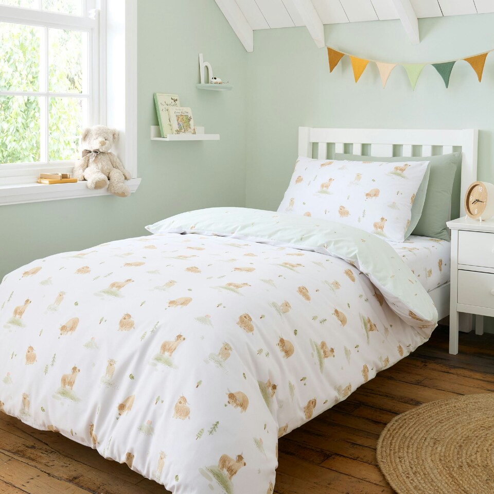 image 1 of Bianca Mini Moo Cow Reversible Cotton Duvet Cover Set White White | Toddler