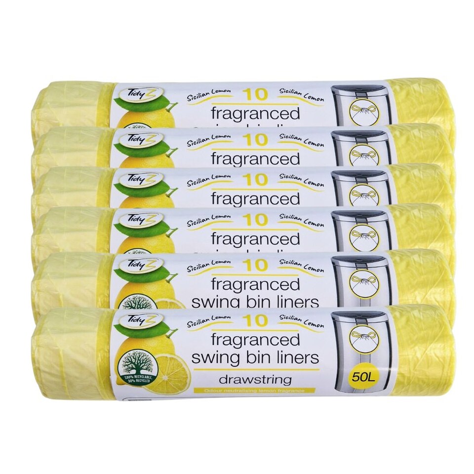 TidyZ Lemon Fragranced Swing Bin Liners 50L 10 Assorted Pack
