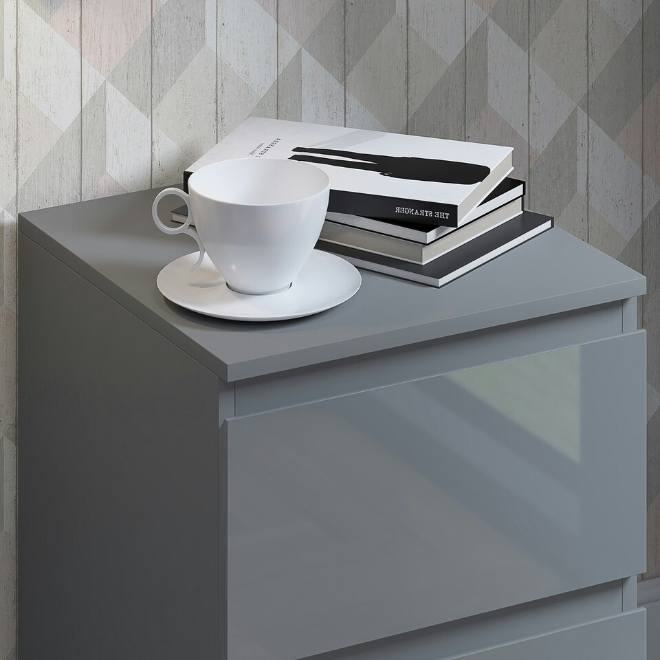 image 1 of FWStyle Stora 2 Drawer Bedside Cabinet - Grey Gloss Front