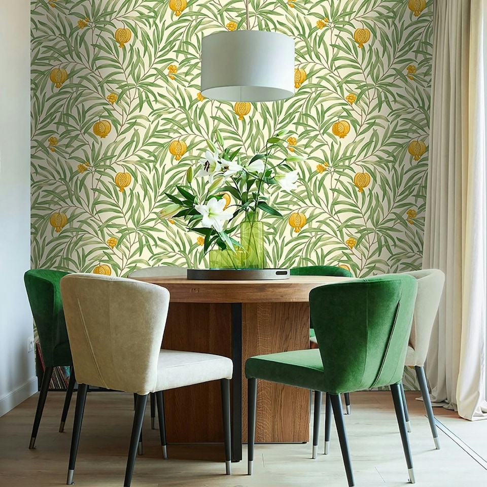 image 1 of Belgravia Pomegranate Wallpaper - Green/Yellow - 10m x 53cm