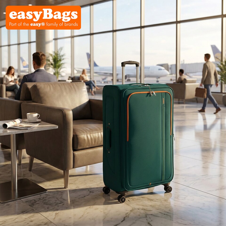 image 1 of 20 inch Soft Shell Cabin Case Lightweight Durable and Spacious with 360 Spinner Wheels Peacock Blue Green