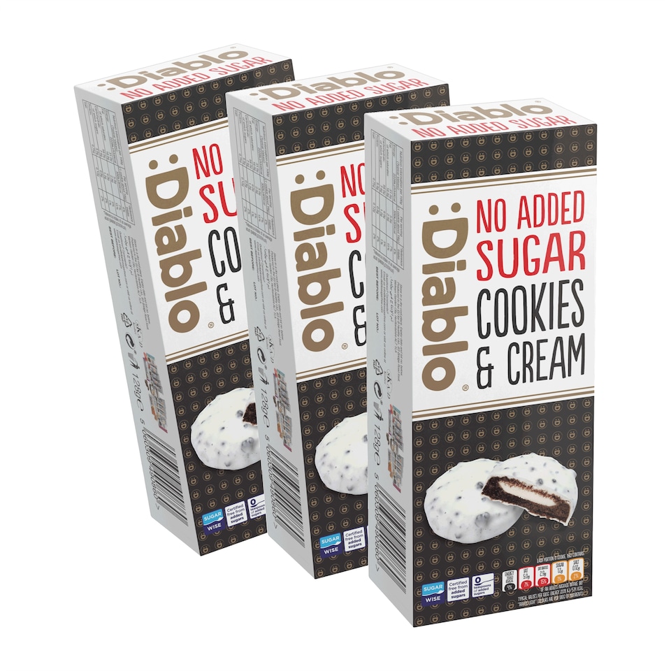 image 1 of Diablo No Added Sugar Cookies and Cream White Chocolate 128g 3 Pack