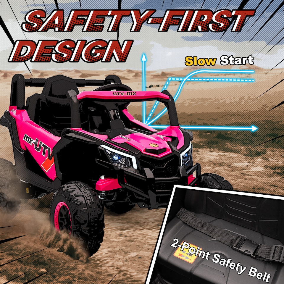 image 1 of AIYAPLAY 12V Kids Ride On Car, Electric Car for Kids UTV with Remote Control, Slow Start, Suspension System, LED Lights, Music, USB Port, for Boys Girls 3-5 Years | Pink