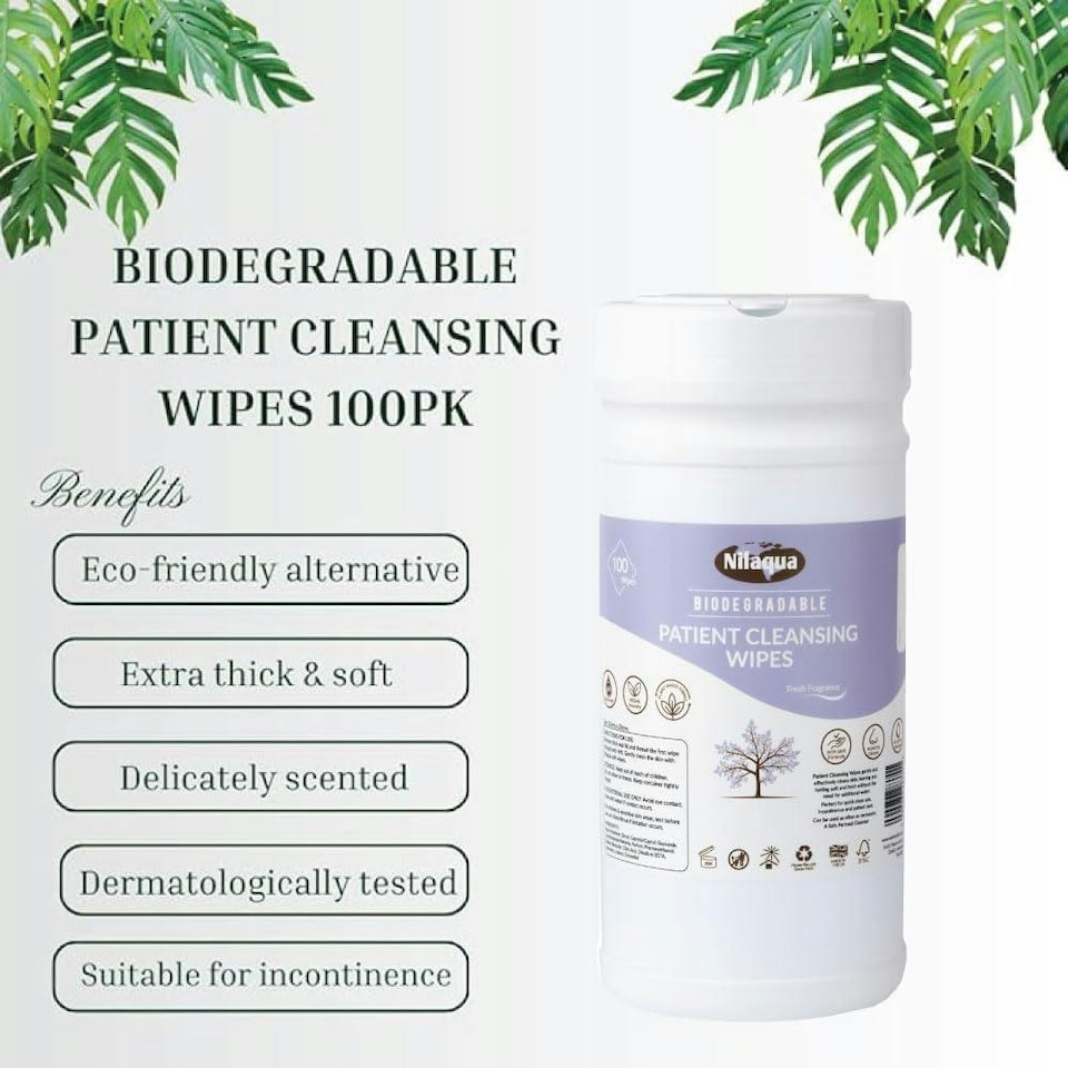 image 1 of Biodegradable Patient Cleansing Wipes 100pk (Canister), Thick & Strong Professional Care Wipes