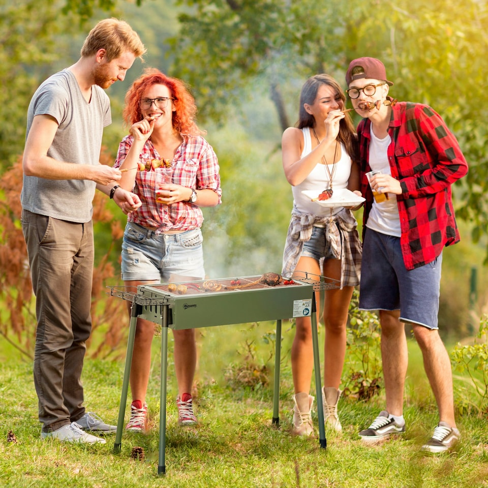 image 1 of Outsunny Portable Charcoal Barbecue Grill with Seasoning Baskets and Hooks