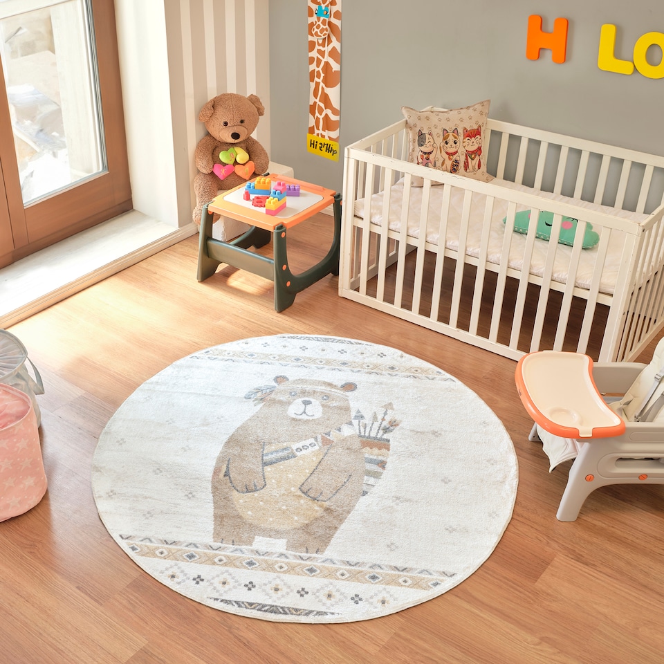 image 1 of LIVABLISS Lillian-Kids Washable Round Rug Ø160 cm | Beige Brown Blue Orange