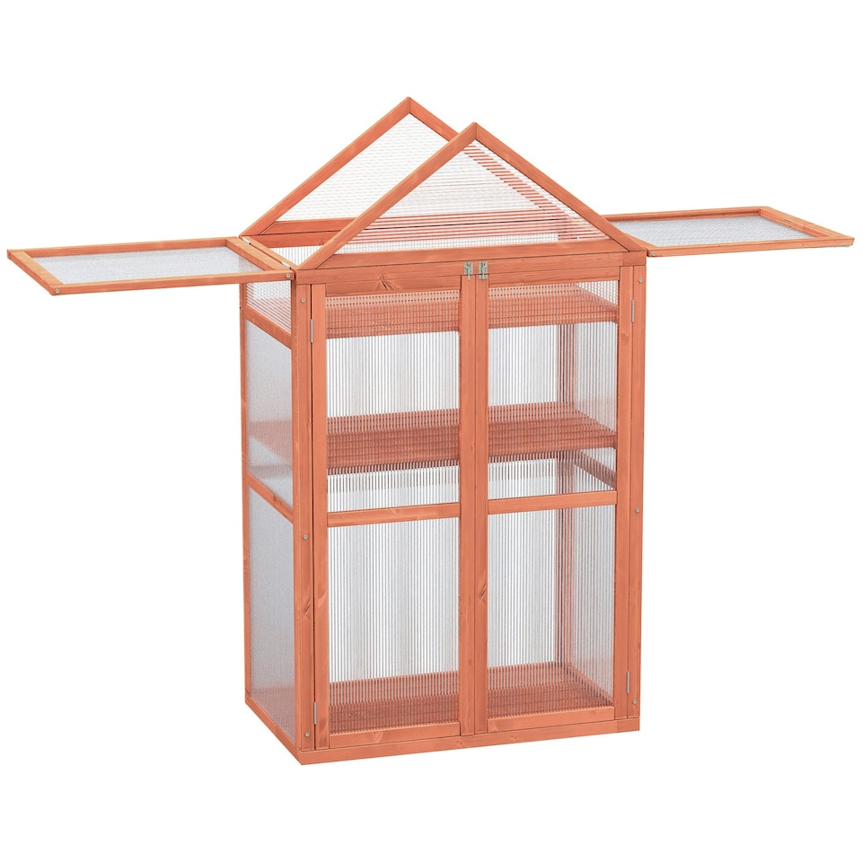 image 1 of Outsunny 80x47x138cm Wood Cold Frame Greenhouse for Plants PC Board Orange
