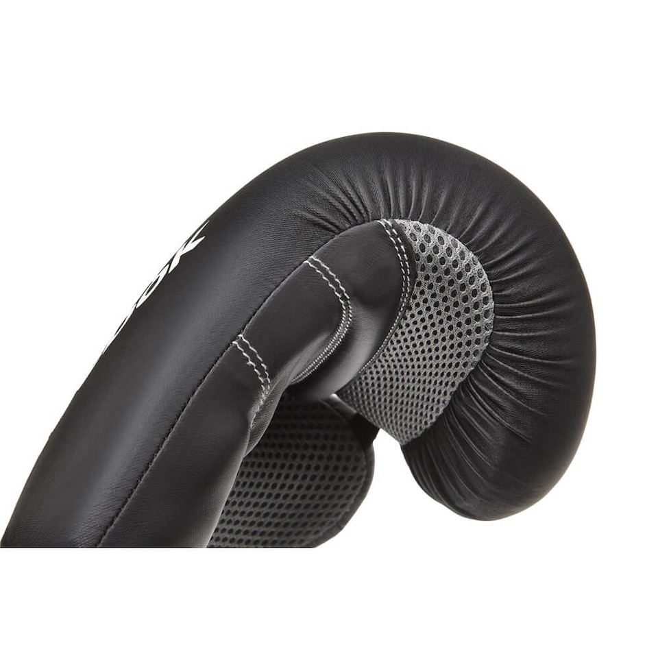 image 1 of Reebok Boxing Gloves — White/Black Synthetic Leather Training Gloves with Hook and Loop Strap (12oz) | Black | White/Black | 12oz