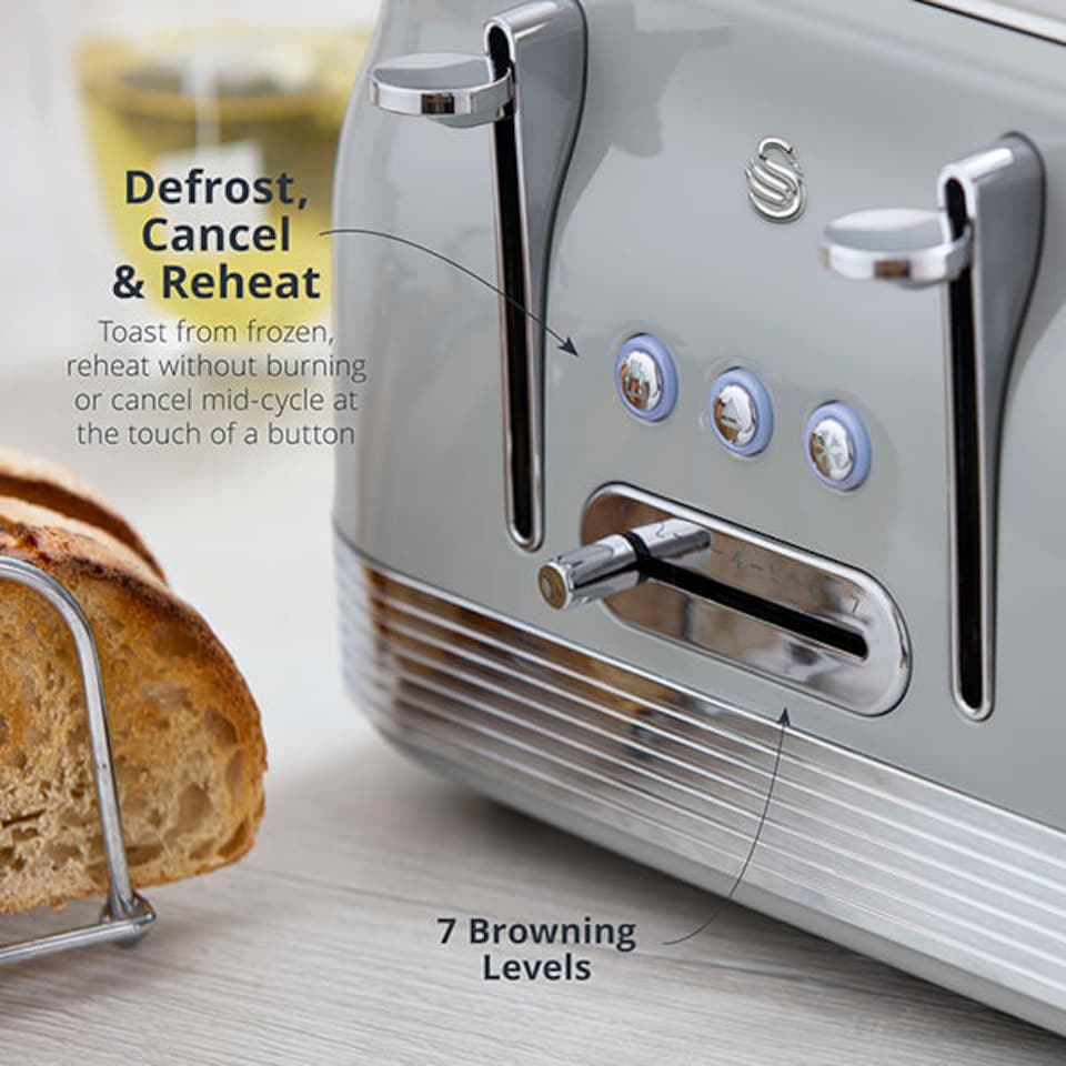 image 1 of Swan Retro Revive Grey 4 Slice Toaster