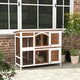 image 2 of PawHut Rabbit Hutch, Guinea Pig Hutch 2-Tier Wooden Cage w/ Ramp Roof, Brown