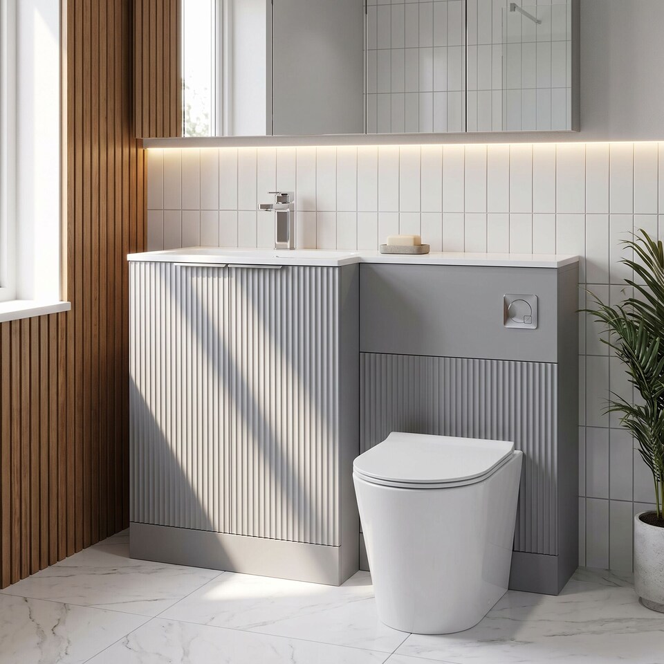 image 1 of Balterley Tixall 2 Door Vanity WC Combi Unit with Stone Basin, LH, 1100mm, Grey
