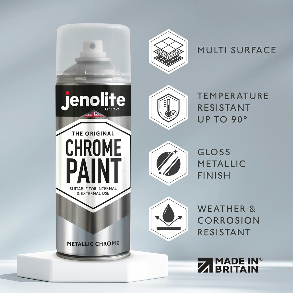 image 1 of Jenolite Smooth Metallic Interior/Exterior Paint - Chrome - 400ml Spray Can - 3-Pack