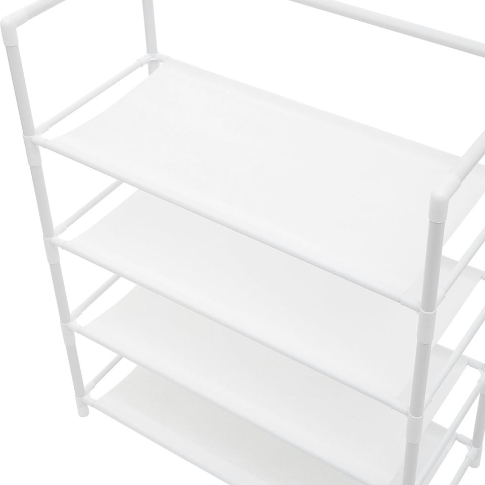 image 1 of Living and Home 4-Tier Metal Shoe Rack with Hooks for Entryway - White
