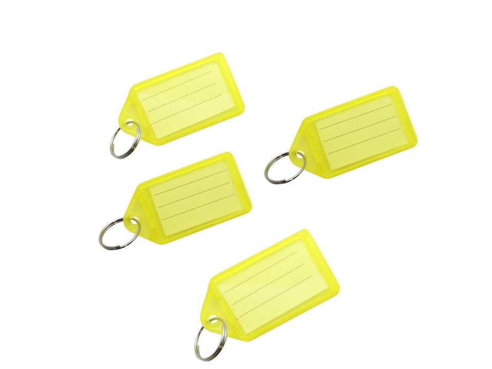 image 1 of Pack of 50 Large Yellow Identity Tag Key Rings - Sliding Fob Keyrings Coloured