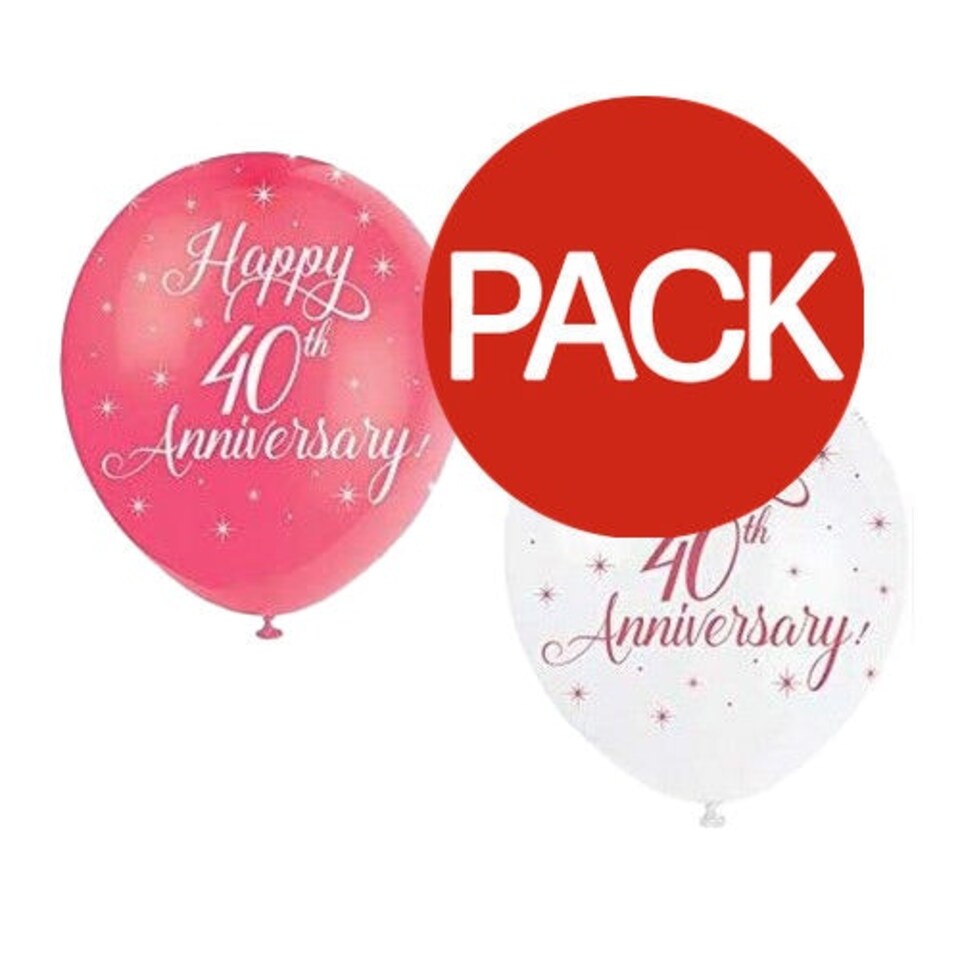 Unique Party Latex 40th Anniversary Balloons (Pack of 5) - Ruby/White - One Size