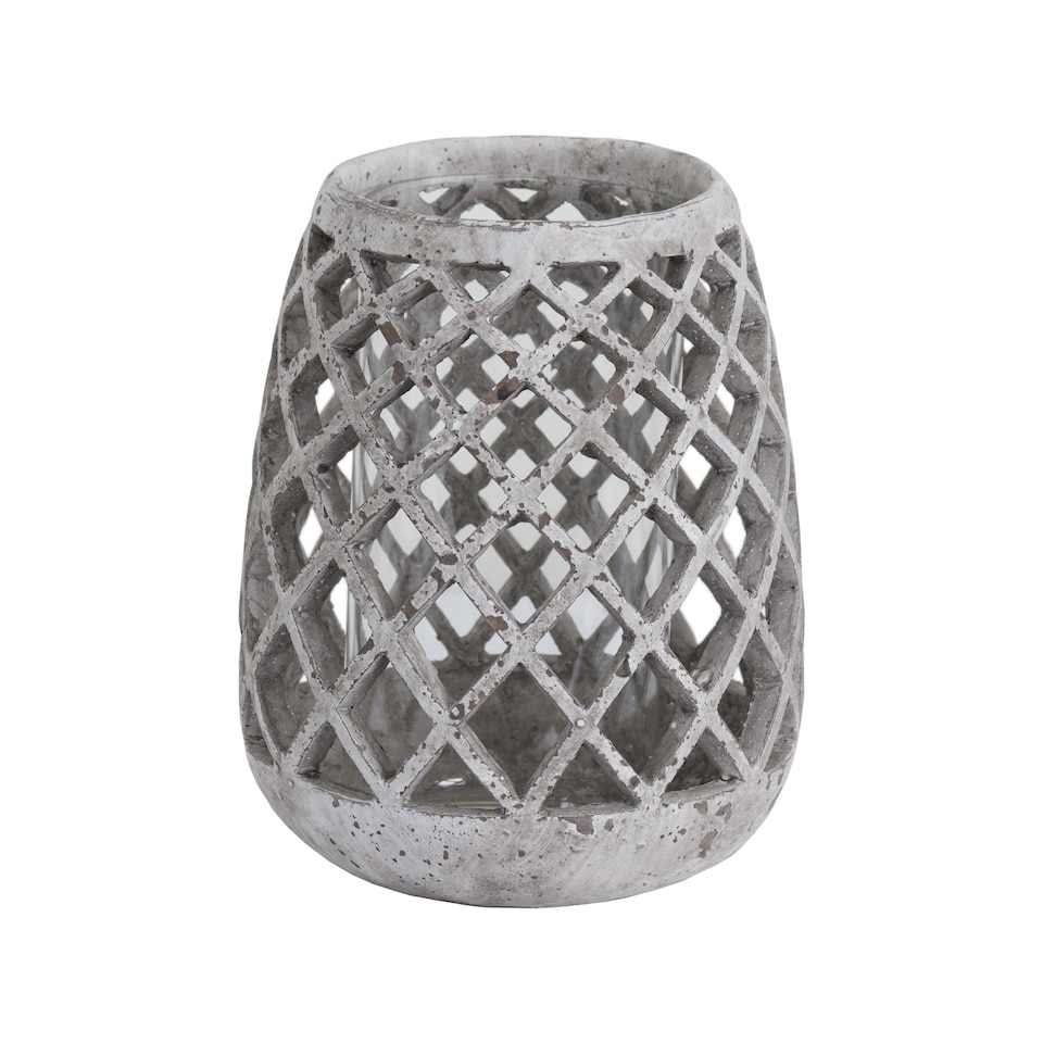 Hill Interiors Large Conical Ceramic Lattice Hurricane Lantern | Grey | Grey | One Size | 1