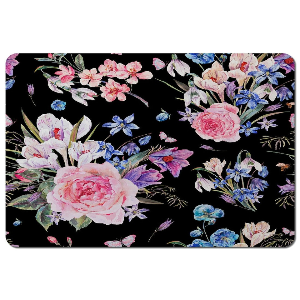 Bright Pink Flowers on Black (Placemat)