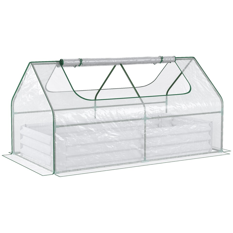 image 1 of Outsunny Raised Garden Bed Planter Box with Greenhouse, Large Window, Clear