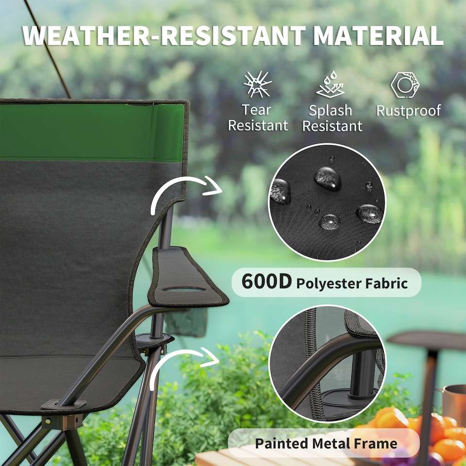 image 1 of Outsunny 4 Piece Foldable Camping Table and Chairs Set, Portable Picnic Table with 3 Chairs, Cup Holders and Carrying Bag, Outdoor Lightweight Table Set for BBQ, Picnic, Parties, Olive Green