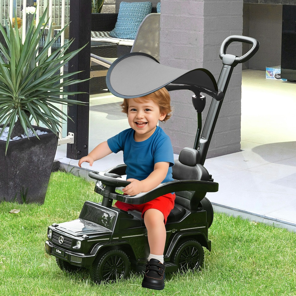 image 1 of HOMCOM Kids Ride-on Push Car 3 in 1 Benz G350 Baby Floor Slider Walker, Black