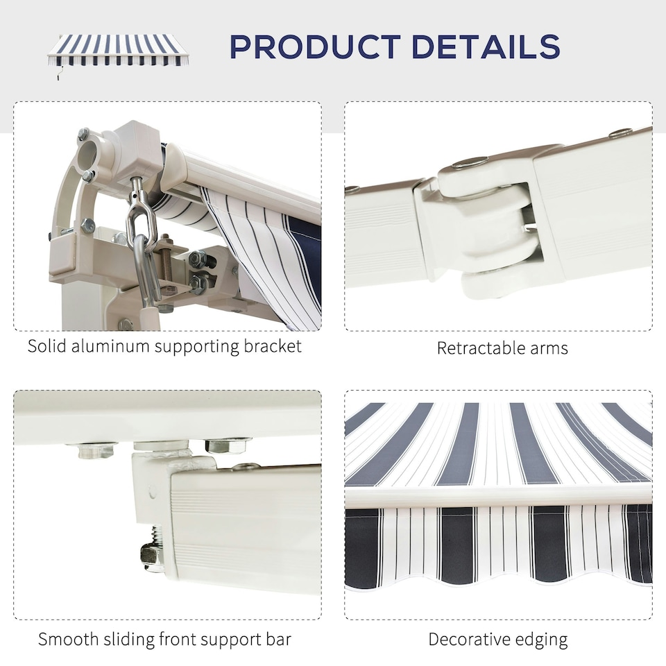 image 1 of Outsunny Garden Sun Shade Canopy Retractable Awning, 2.5 x 2m, Blue and White