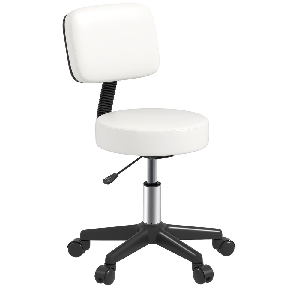 image 1 of HOMCOM Beautician's Swivel Salon Chair with Padded Seat Back 5 Wheels Adjustable Height Salon Hairdressers Tattoo Spa Rolling Cushion Professional 48cm White