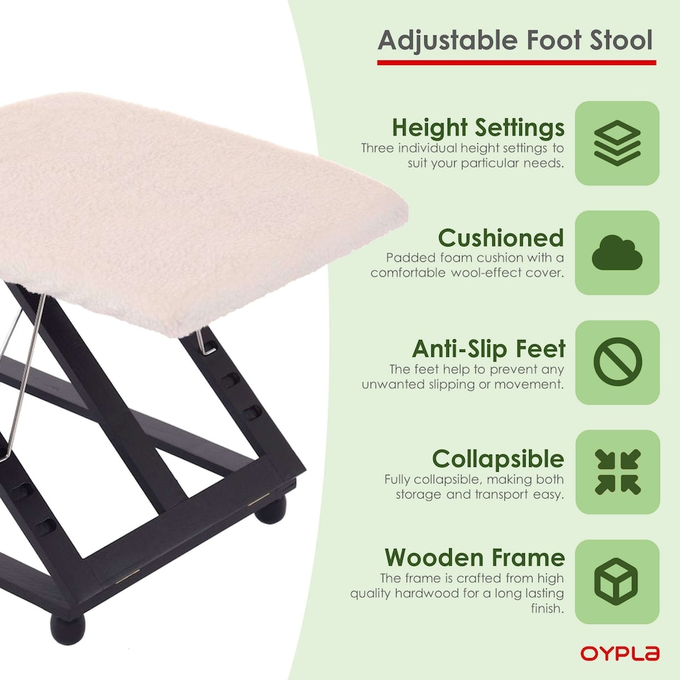 image 1 of Adjustable Folding Cushion Padded Footstool Foot Rest