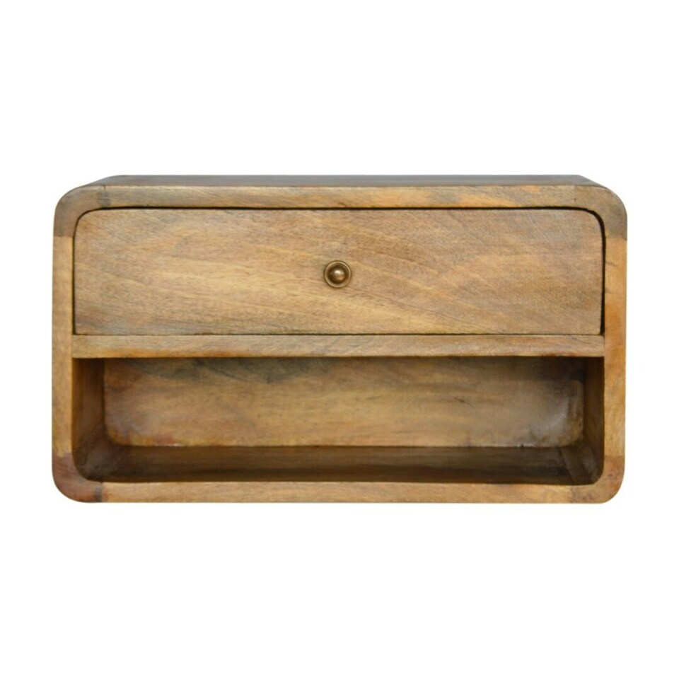image 1 of Curved Oak-ish Wall Mounted Bedside with Open Slot Brown
