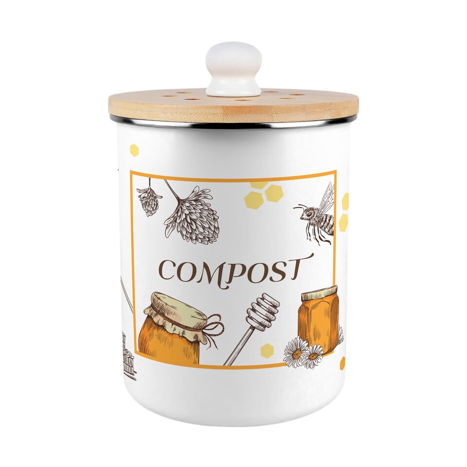 image 1 of Honey Bee Farm Compost Caddy - Metal 2L Decorative Kitchen Food Waste Bin