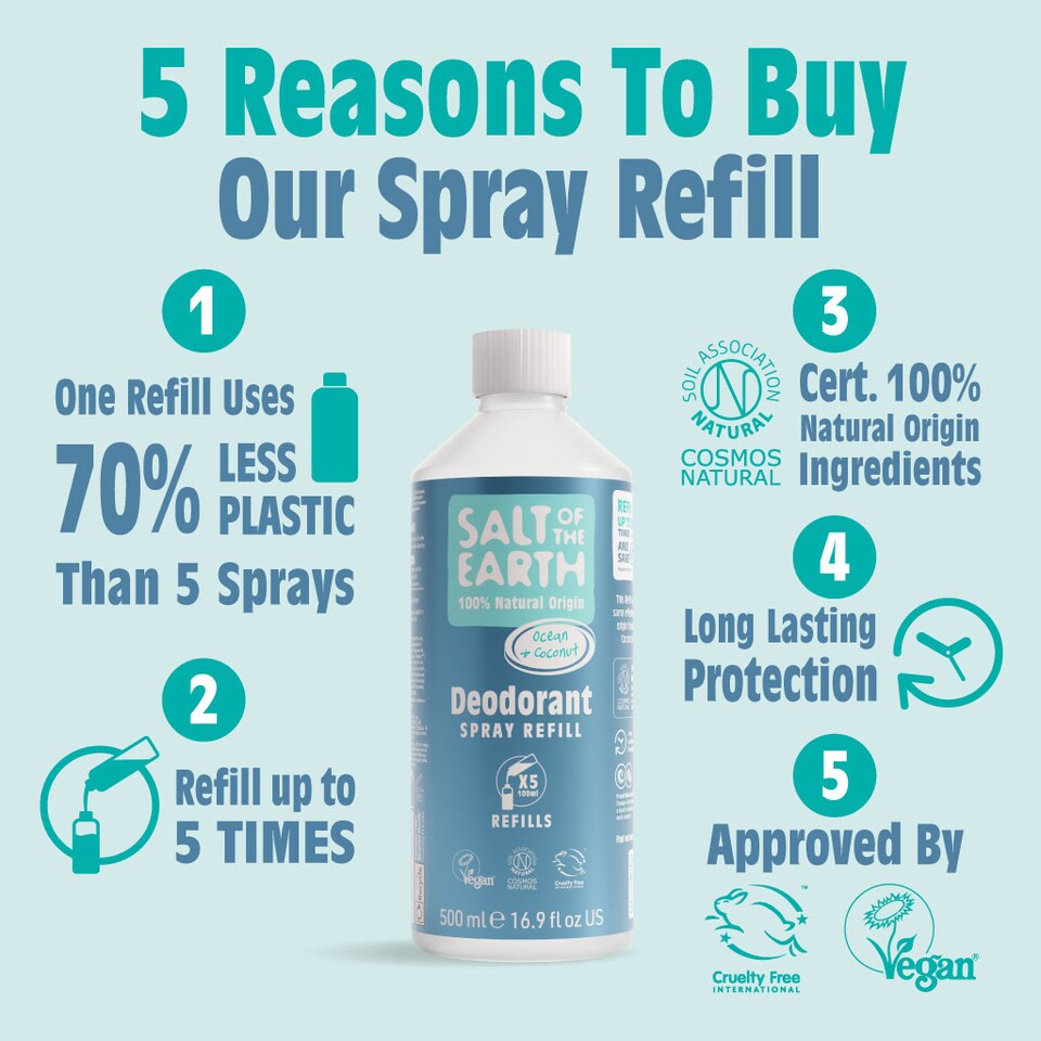 image 1 of Salt of the Earth Deodorant Spray Refill Ocean & Coconut Natural Origin Ingredients Vegan 500ml
