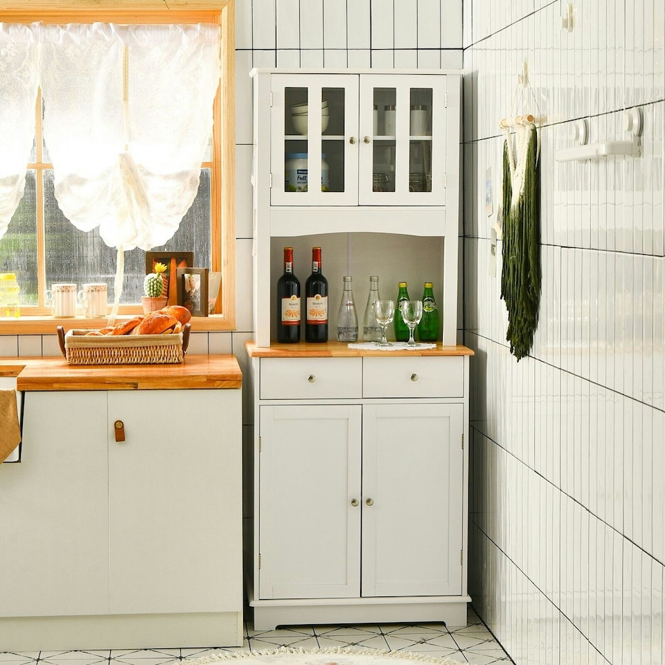 image 1 of COSTWAY Kitchen Pantry Cabinet Buffet Cupboard W/ Drawer White