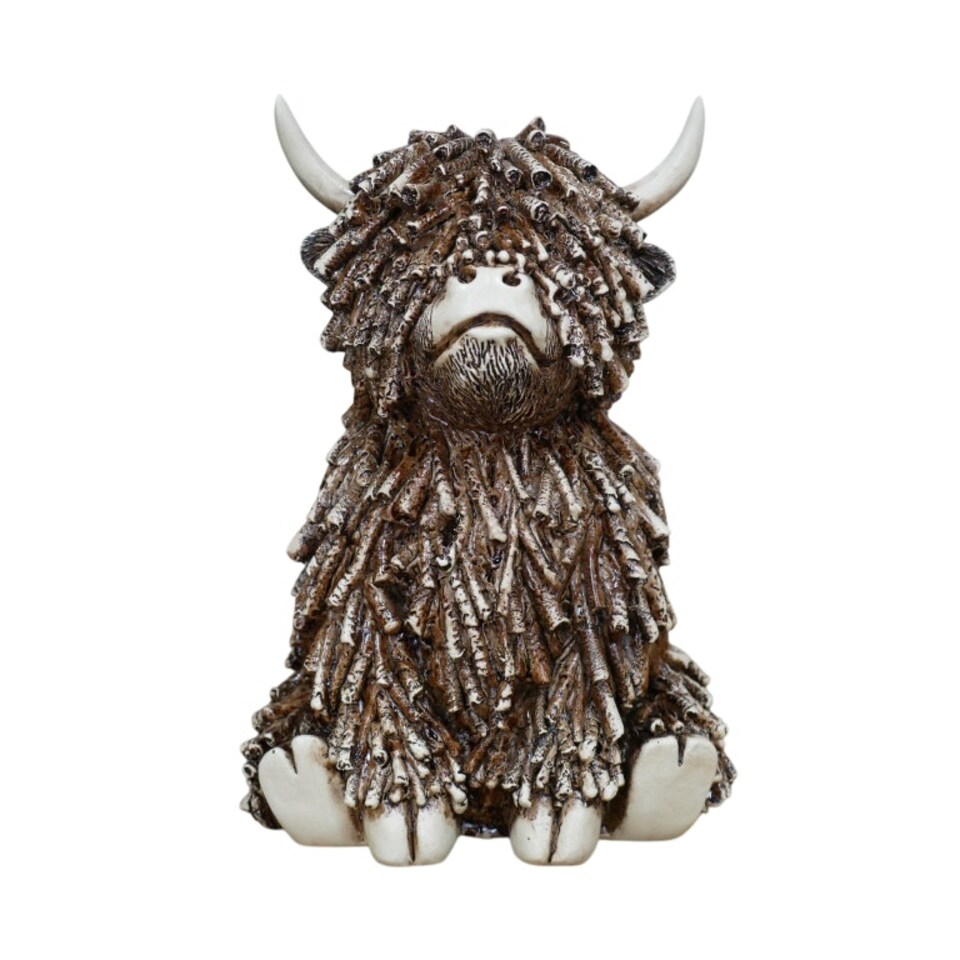 image 1 of Highland Cow Twig Sitting Ornament 18cm Brown