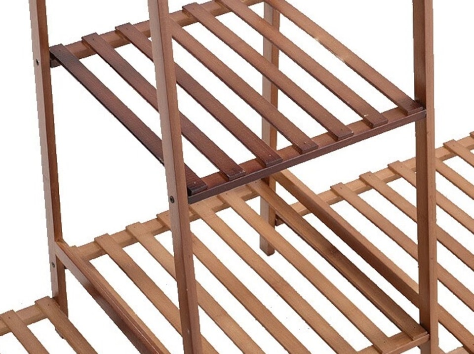 image 1 of Large Wooden Clothes Rail Rack – Heavy Duty Garment Stand Corner Open Wardrobe Shelf Organizer