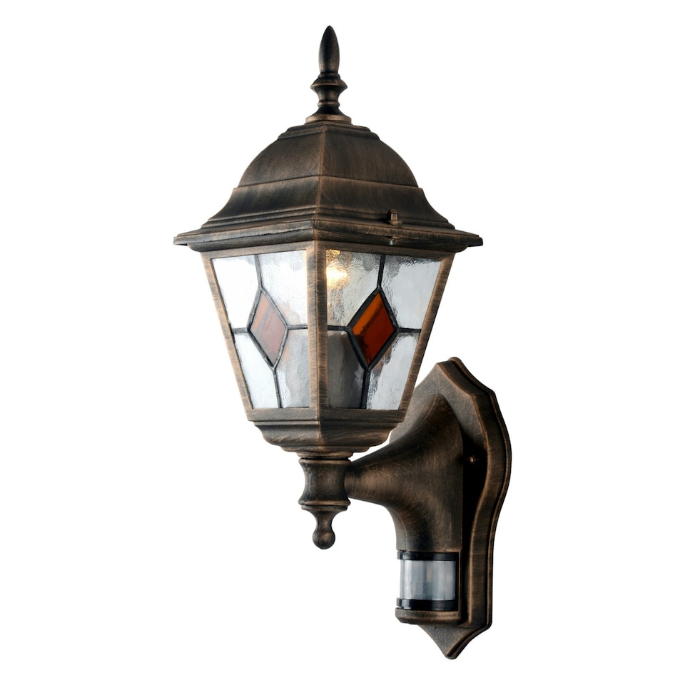 image 1 of Morecambe - Black with Brushed Gold Motion Sensor Outdoor Wall Light Black | Clear