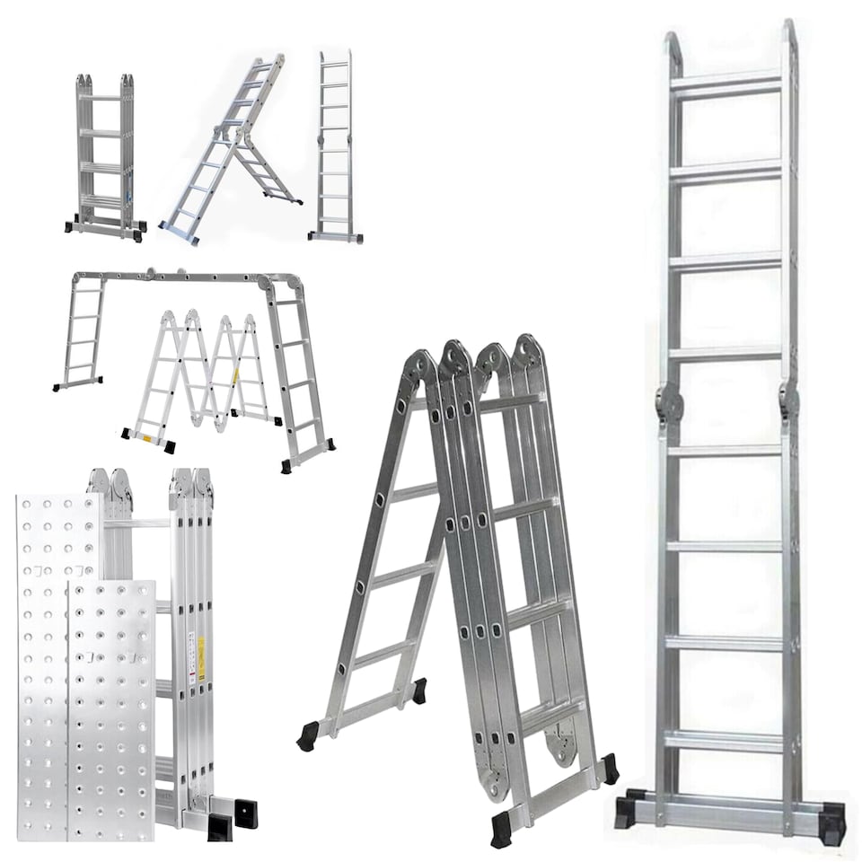 image 1 of 4.6m Large Lightweight Aluminium Folding Multi-position Work Platform Ladder