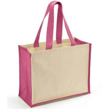 Brand Lab Jute Canvas Shopper - Natural/Fuchsia - One Size Cream