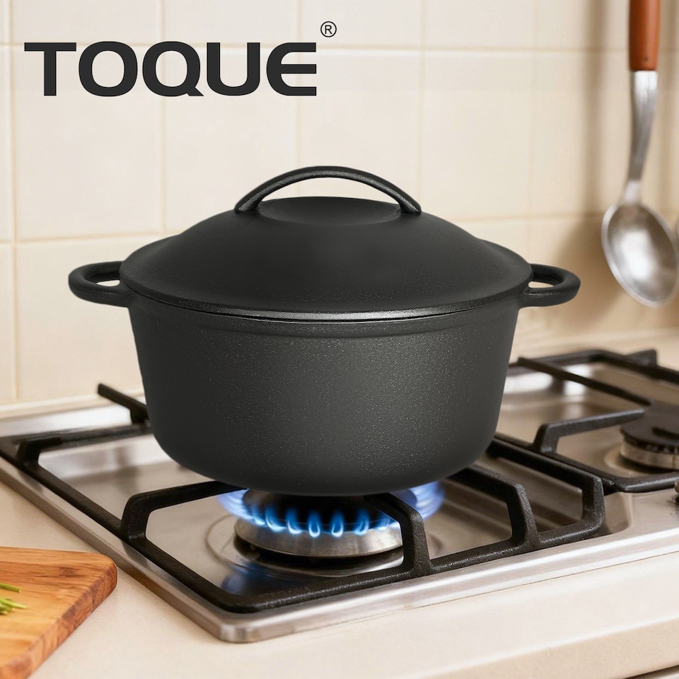 image 1 of TOQUE Cast Iron Dutch Oven Heavy Duty Casserole Dish Pot Stockpot With Lid