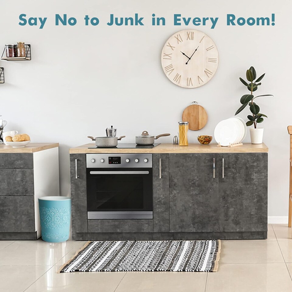 image 1 of Blue Canyon Blue Flora 9L Waste Bin Stylish Plastic Rubbish Container for Office Kitchen Bathroom and Home Use