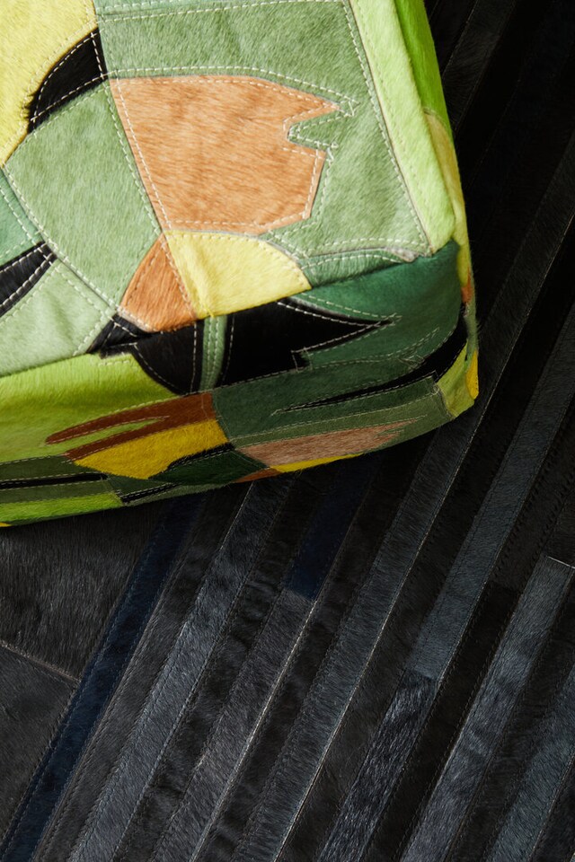 image 1 of Bosie Safira Small Black And Grey Deco Hair on Leather Rug | Black